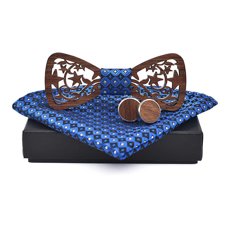 3Pcs Men's Creative Hollow Star Wooden Bow Tie Set - Image 6