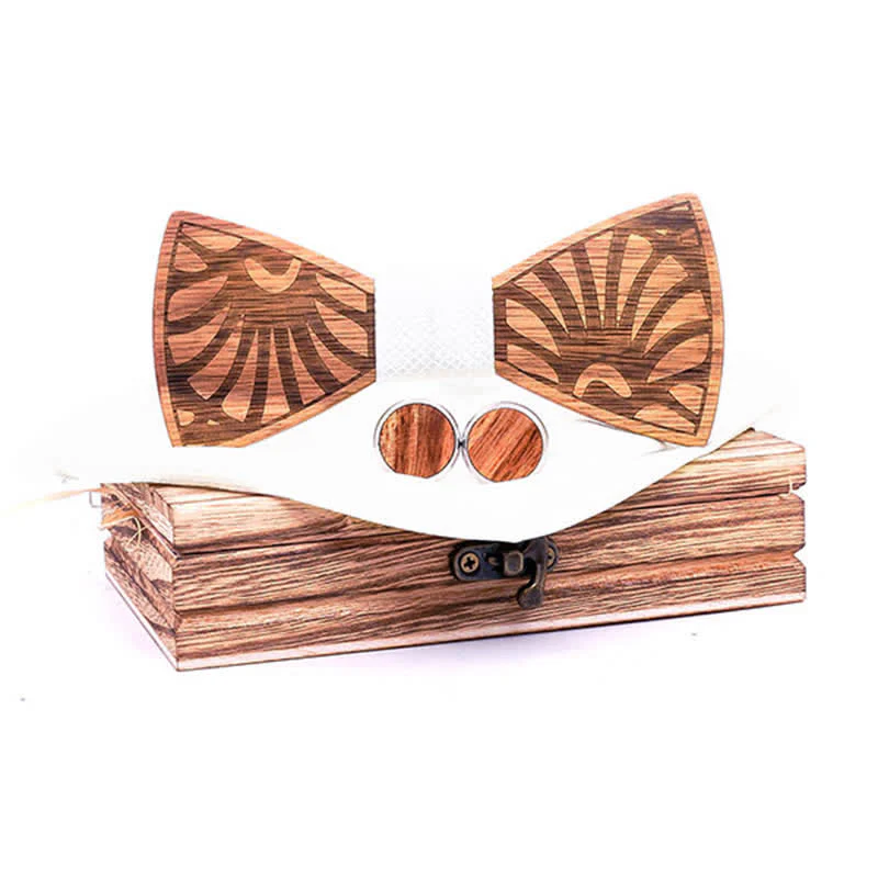 3Pcs Men's Dandelion Carved Solid Wooden Bow Tie Set - Image 12