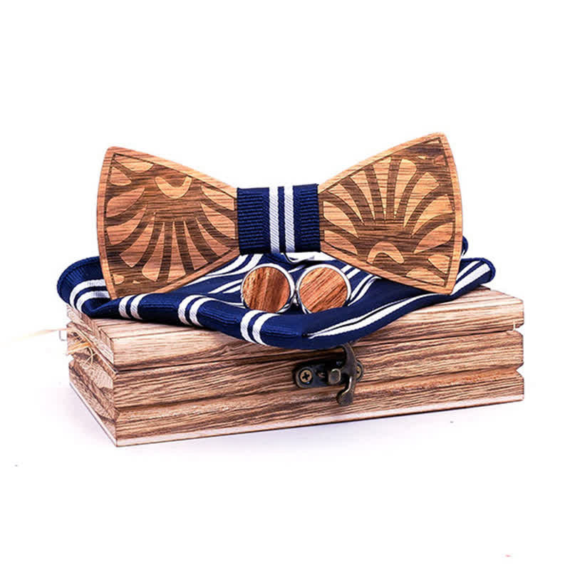 3Pcs Men's Dandelion Carved Solid Wooden Bow Tie Set - Image 9
