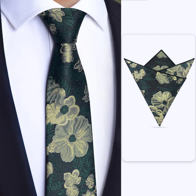 3Pcs Men's Dark Green Flower BowTie Necktie Set - Image 3