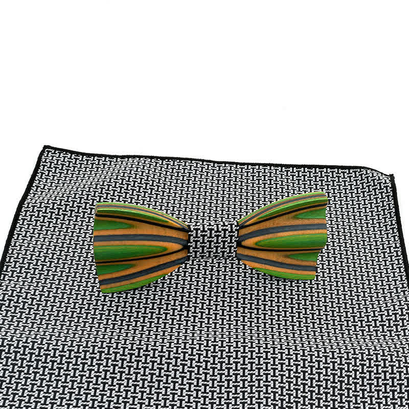2Pcs Men's Dazzling Laser Engraving Wooden Bow Tie Set - Image 6