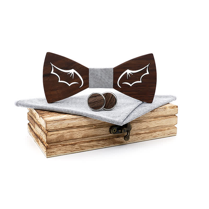3Pcs Men's Demon Wings Wooden Bow Tie Set - Image 8