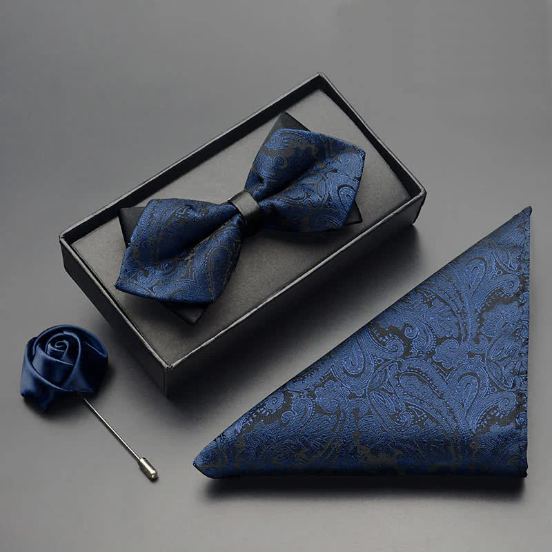 3Pcs Men's Exotic Paisley Double Pointed Bow Tie Set - Image 7