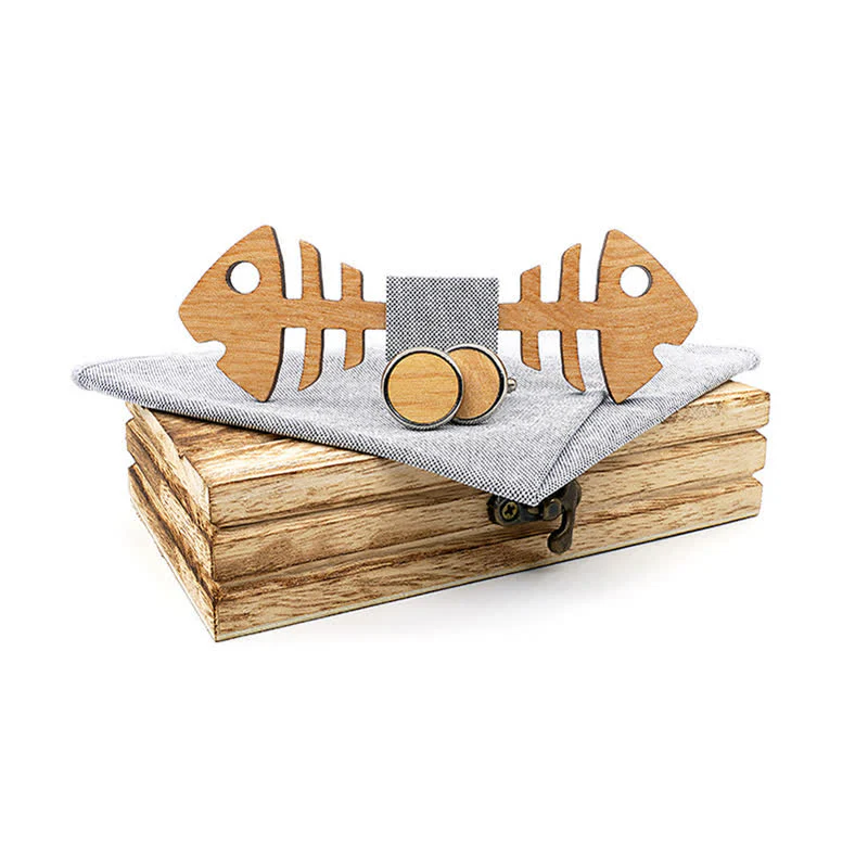 3Pcs Men's Fishbone Wooden Bow Tie Set - Image 13