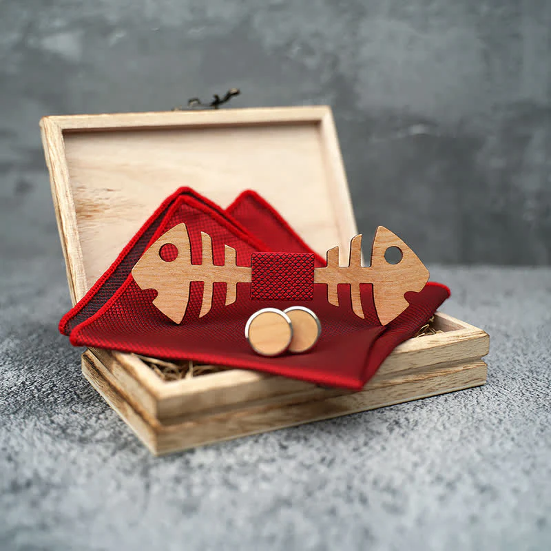 3Pcs Men's Fishbone Wooden Bow Tie Set - Image 2