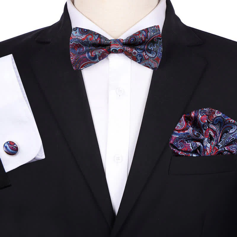 3Pcs Men's Formal Jacquard Paisley Pocket Square Bow Tie Set - Image 3