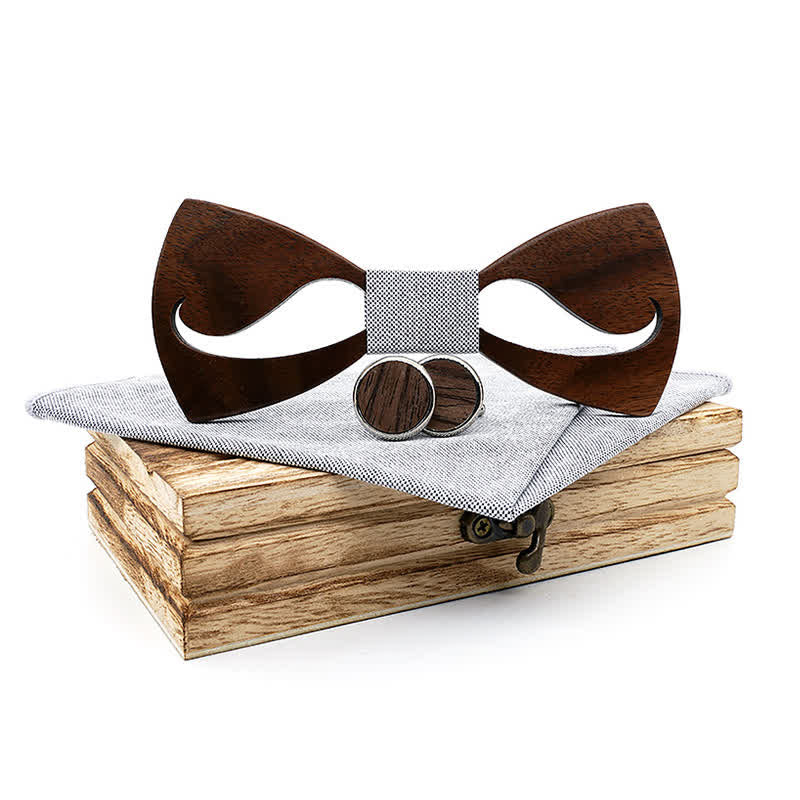 3Pcs Men's Funny Hollow Moustach Wooden Bow Tie Set - Image 10