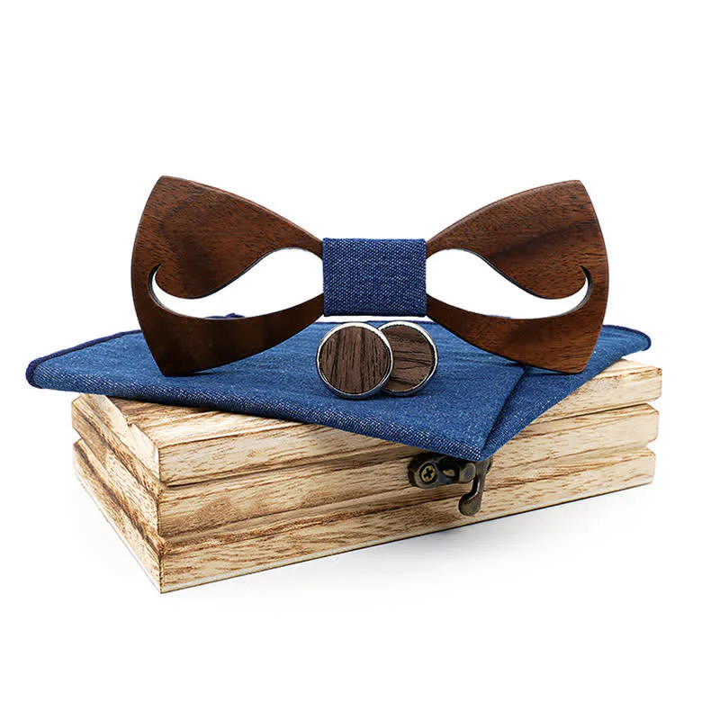 3Pcs Men's Funny Hollow Moustach Wooden Bow Tie Set - Image 3