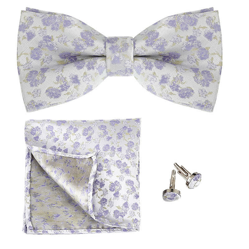 3Pcs Men's Gentleman Rose Floral Pocket Square Bow Tie Set - Image 2
