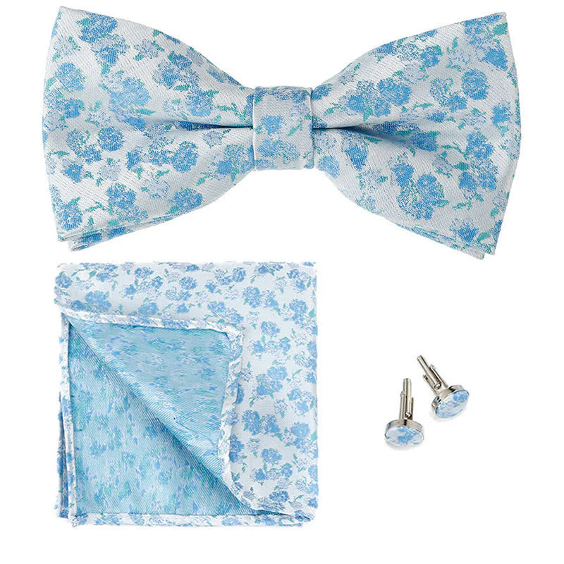 3Pcs Men's Gentleman Rose Floral Pocket Square Bow Tie Set - Image 5