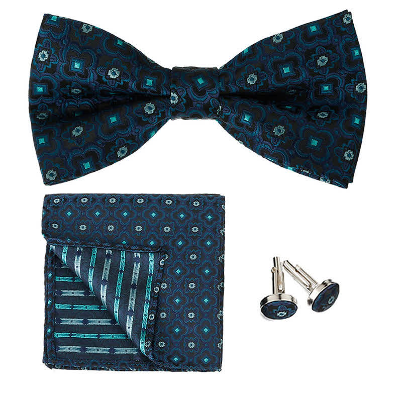 3Pcs Men's Geometrical Figure Pocket Square Bow Tie Set - Image 10