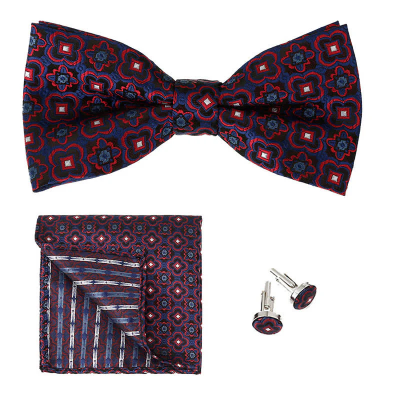 3Pcs Men's Geometrical Figure Pocket Square Bow Tie Set - Image 3