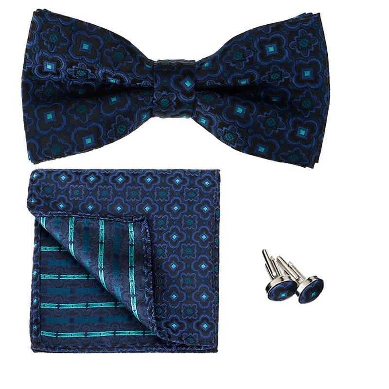 3Pcs Men's Geometrical Figure Pocket Square Bow Tie Set - Image 9