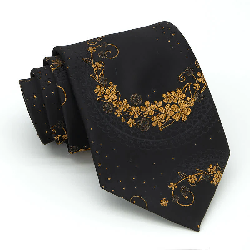 3Pcs Men's Gold & Black Exquisite Paisley Embroidery Necktie Set - Image 3