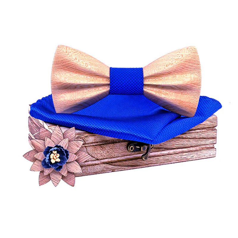 3Pcs Men's Hand Carved Crease Wooden Bow Tie Set - Image 20