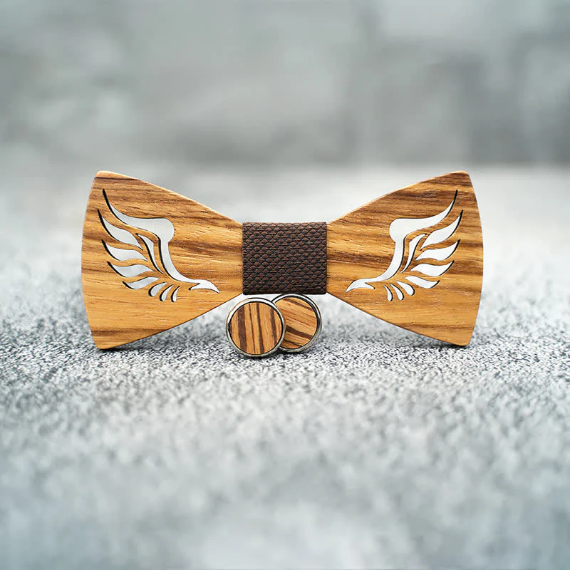 3Pcs Men's Hollow Angle Wings Wooden Bow Tie Set - Image 7