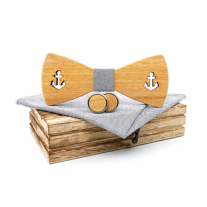 3Pcs Men's Hollow Boat Anchor Wooden Bow Tie Set - Image 11