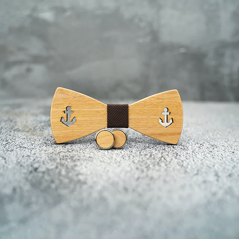 3Pcs Men's Hollow Boat Anchor Wooden Bow Tie Set - Image 4