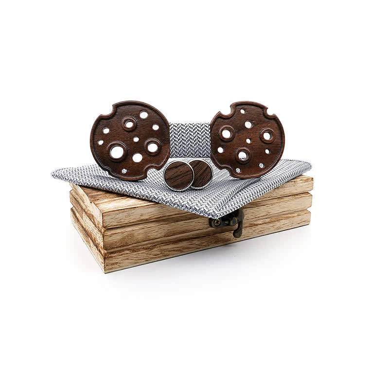 3Pcs Men's Hollow Circle Wooden Bow Tie Set - Image 14