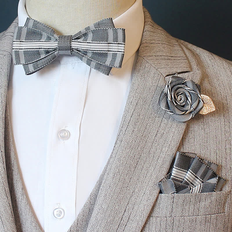 3Pcs Men's Horizon Striped Plaid Bow Tie Set - Image 3