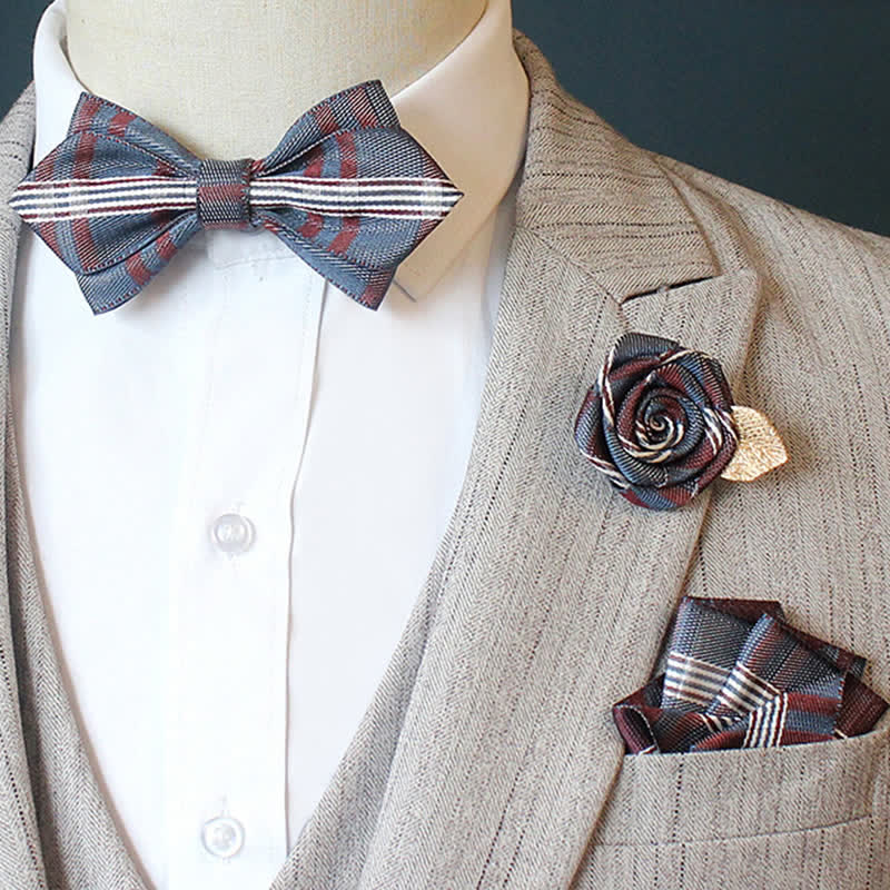 3Pcs Men's Horizon Striped Plaid Bow Tie Set - Image 9
