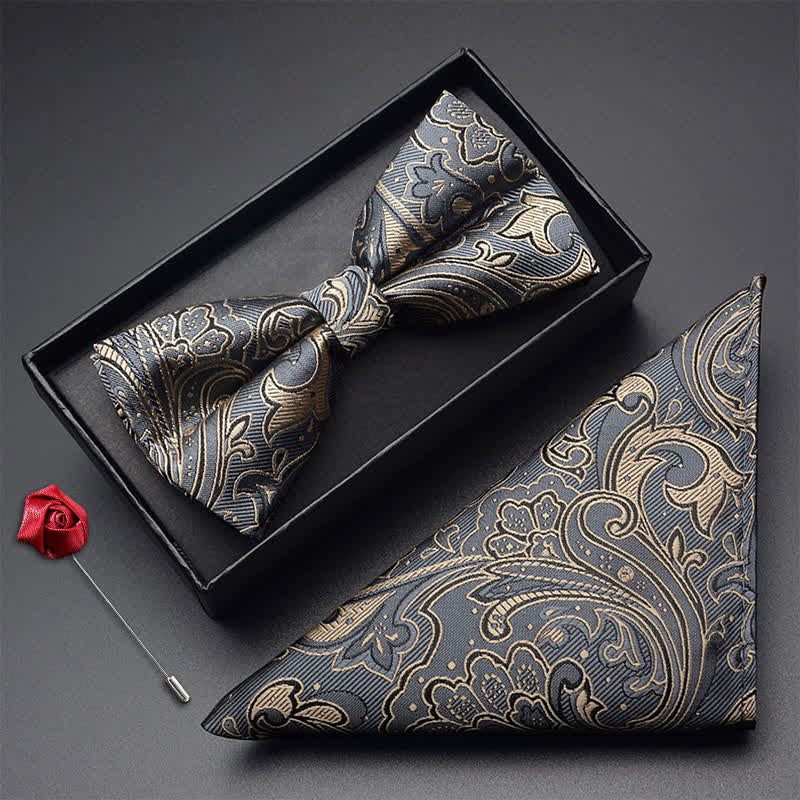 3Pcs Men's Noble Paisley Pocket Corsage Bow Tie Set - Image 4