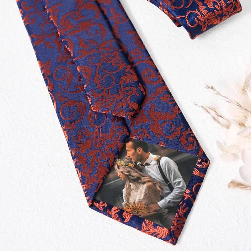 3Pcs Men's Orange Vine & Navy Necktie Set - Image 6