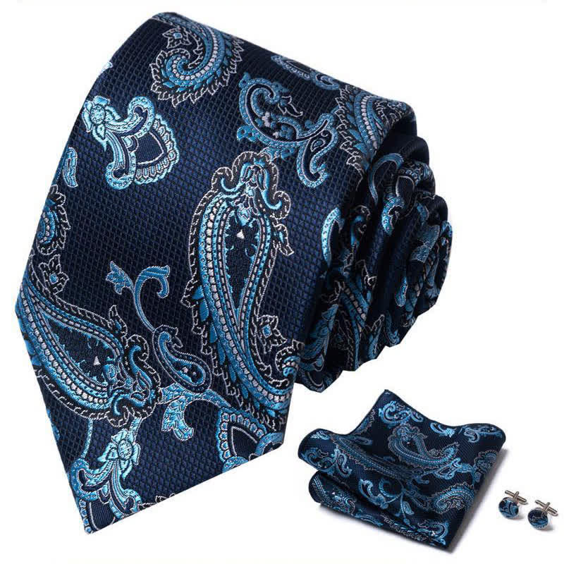 3Pcs Men's Shade of Blue Paisley Necktie Set - Image 2