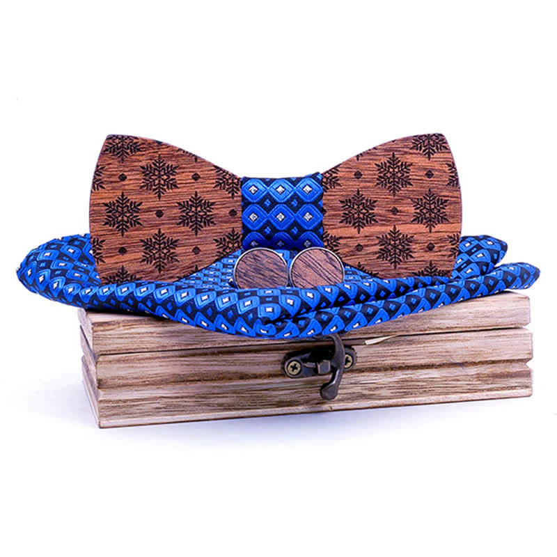 3Pcs Men's Snowflakes Pattern Christmas Wooden Bow Tie Set - Image 7