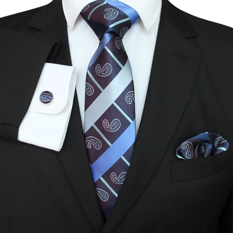 3Pcs Men's Striped Paisley Mixed Pattern Necktie Set - Image 4