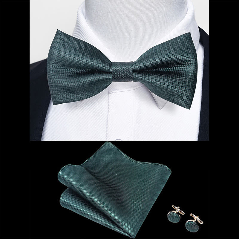 3Pcs Men's Textured Fabric Bow Tie Cufflink And Pocket Square Set - Image 26