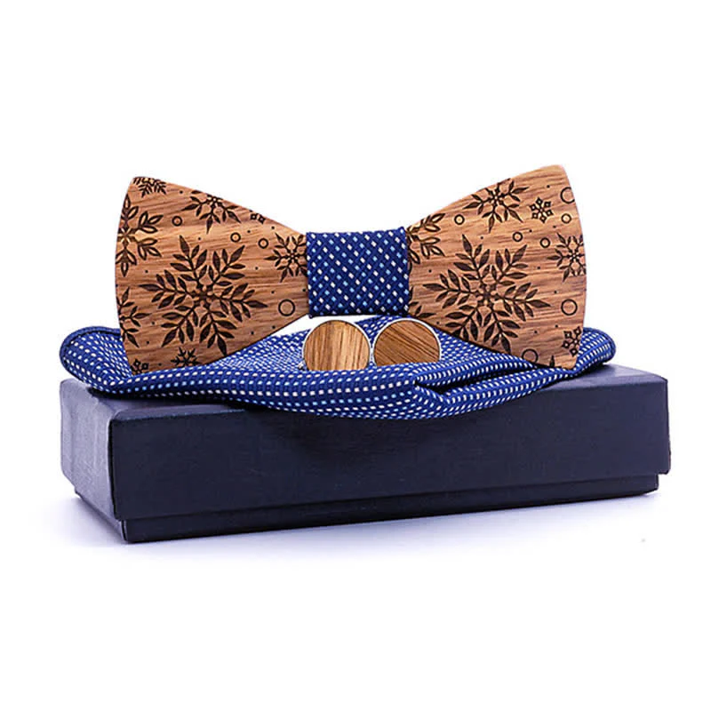 3Pcs Men's Winter Snowflakes Print Wooden Bow Tie Set - Image 9