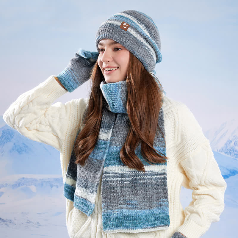 3PCS Multicolour Neutral Stripes Hat Scarf Gloves Set - Image 17