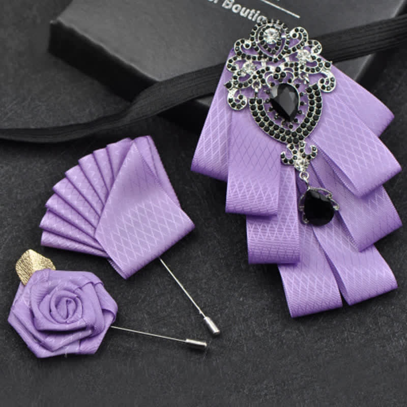 3Pcs Plaid Black Rhinestone Bow Tie Set - Image 14