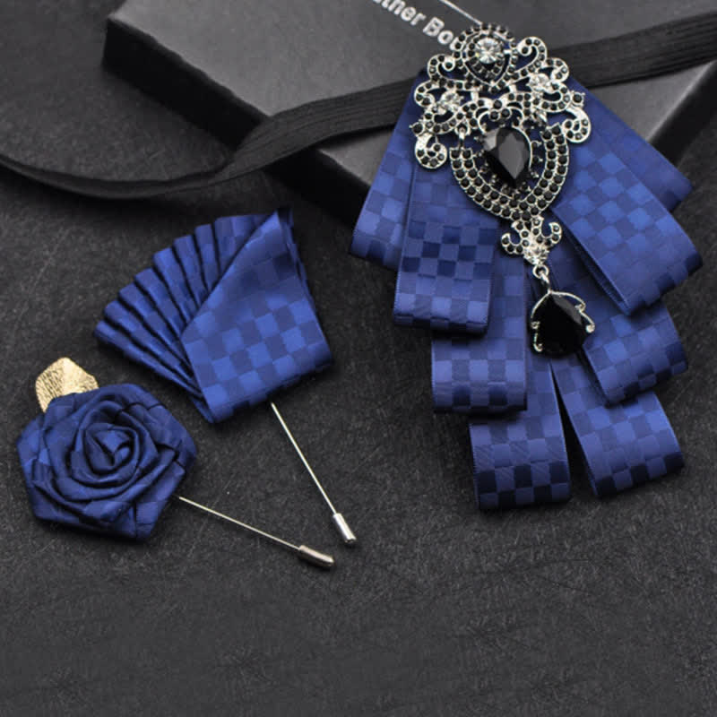 3Pcs Plaid Black Rhinestone Bow Tie Set - Image 24