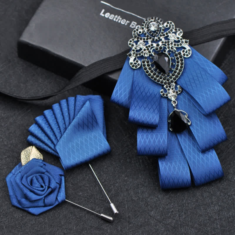 3Pcs Plaid Black Rhinestone Bow Tie Set - Image 4