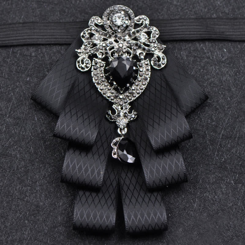 3Pcs Plaid Black Rhinestone Bow Tie Set - Image 9