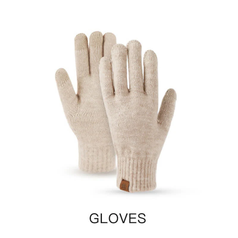 3Pcs Women's Pompom Woven Hat Scarf Touchscreen Gloves Set - Image 5