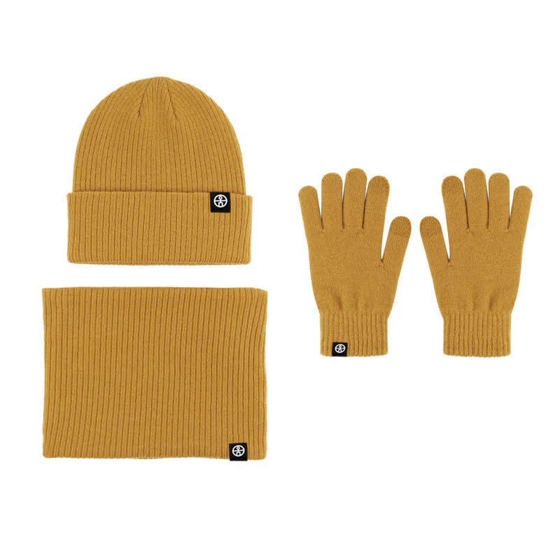 3Pcs Unisex Solid Color Soft Hat Scarf Gloves Set - Image 13