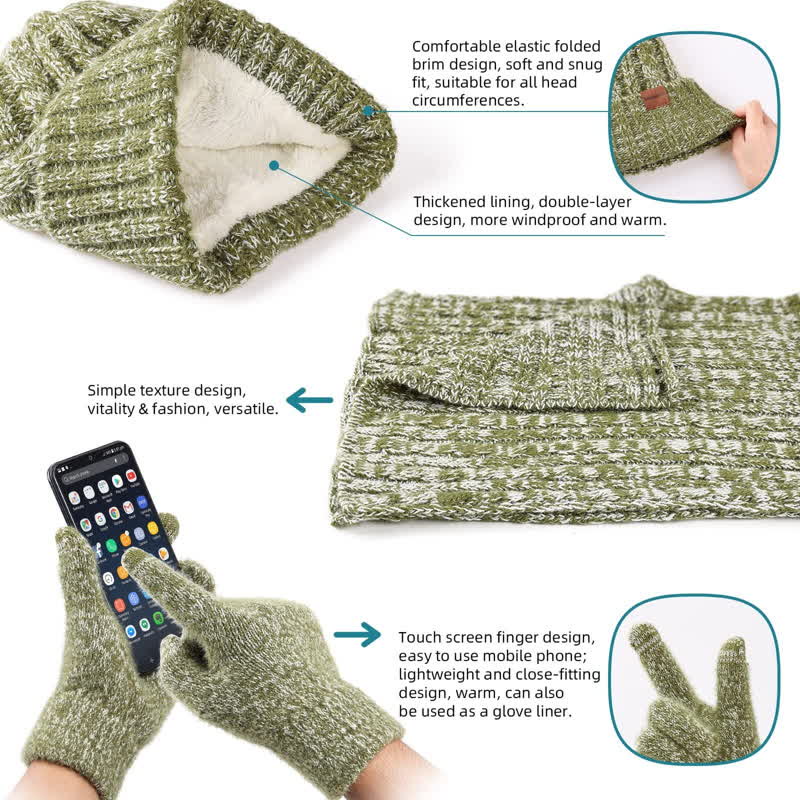 3Pcs Unisex Stylish Hat Long Scarf Touch Screen Gloves Set - Image 4
