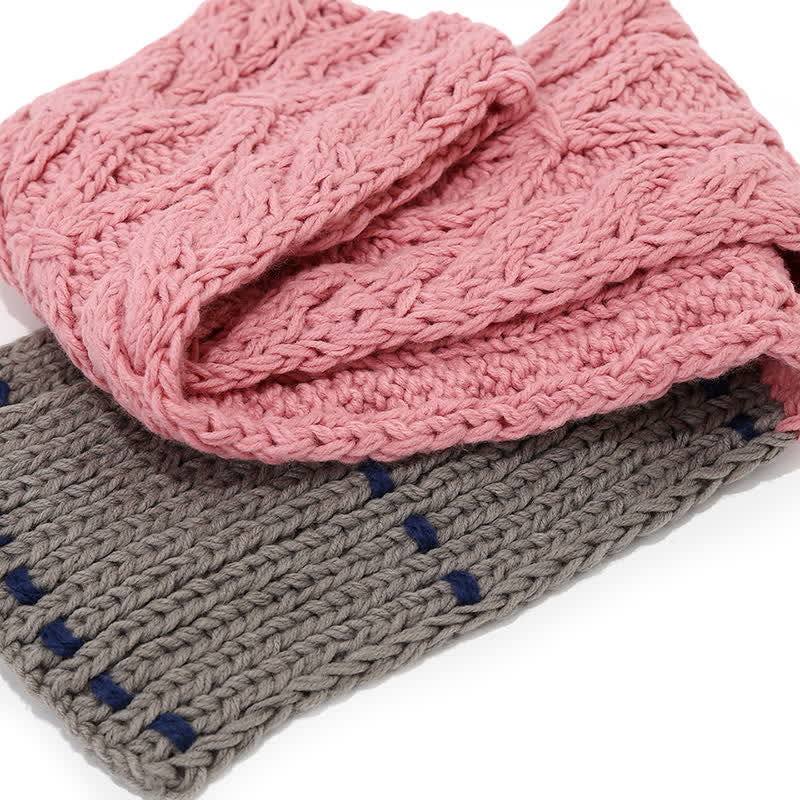 3Pcs Trendy Line Design Color-Blocked Hat Scarf Gloves Set - Image 9