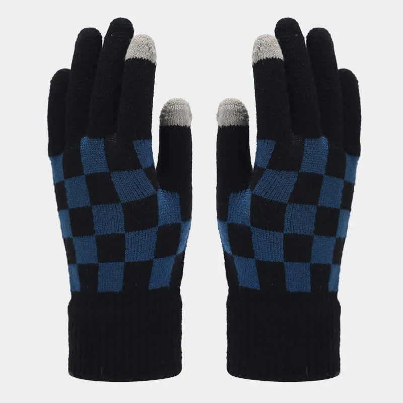 3Pcs Unisex Checkerboard Plaid Hat Scarf Gloves Set - Image 17