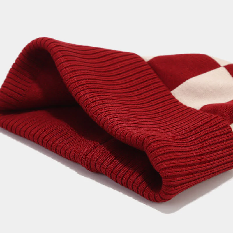3Pcs Unisex Checkerboard Plaid Hat Scarf Gloves Set - Image 8