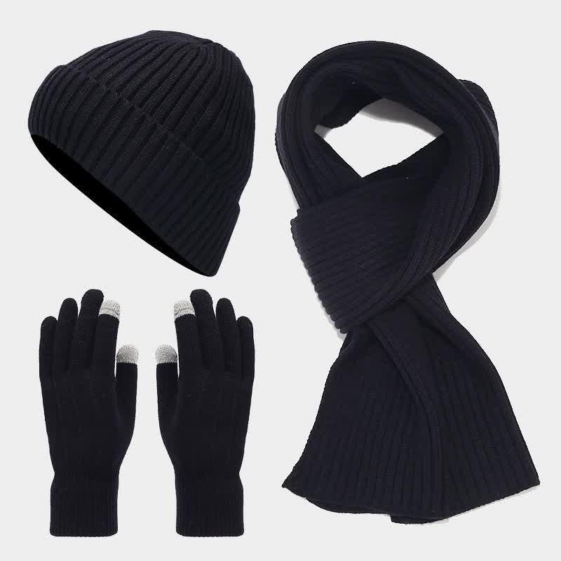 3Pcs Unisex Classic Versatile Hat Scarf Gloves Set - Image 13