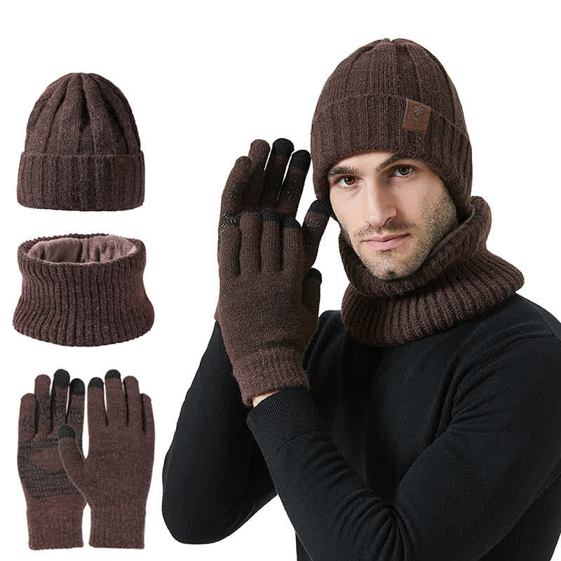 3Pcs Unisex Solid Color Hat Neck Warmer Gloves Set - Image 6