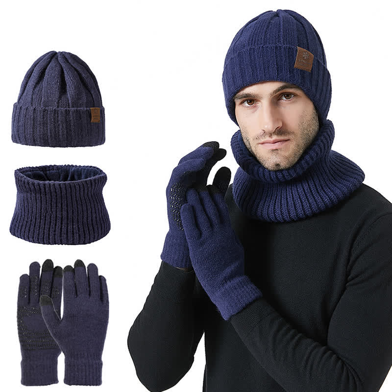 3Pcs Unisex Solid Color Hat Neck Warmer Gloves Set - Image 8