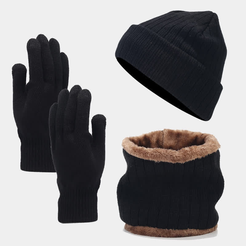 3Pcs Unisex Thickened Twill Knit Hat Scarf Gloves Set - Image 10