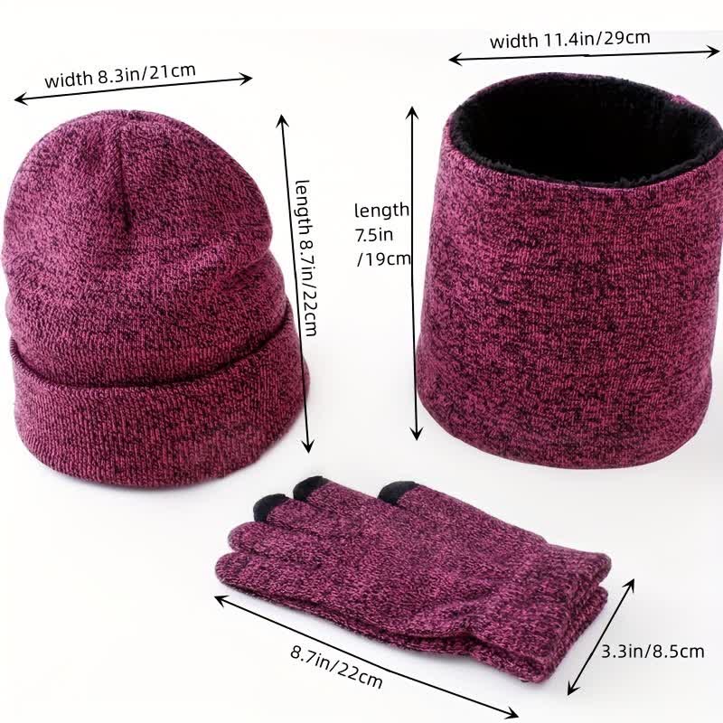 3Pcs Warm Beanie Hat Scarf Touchscreen Gloves Set - Image 10