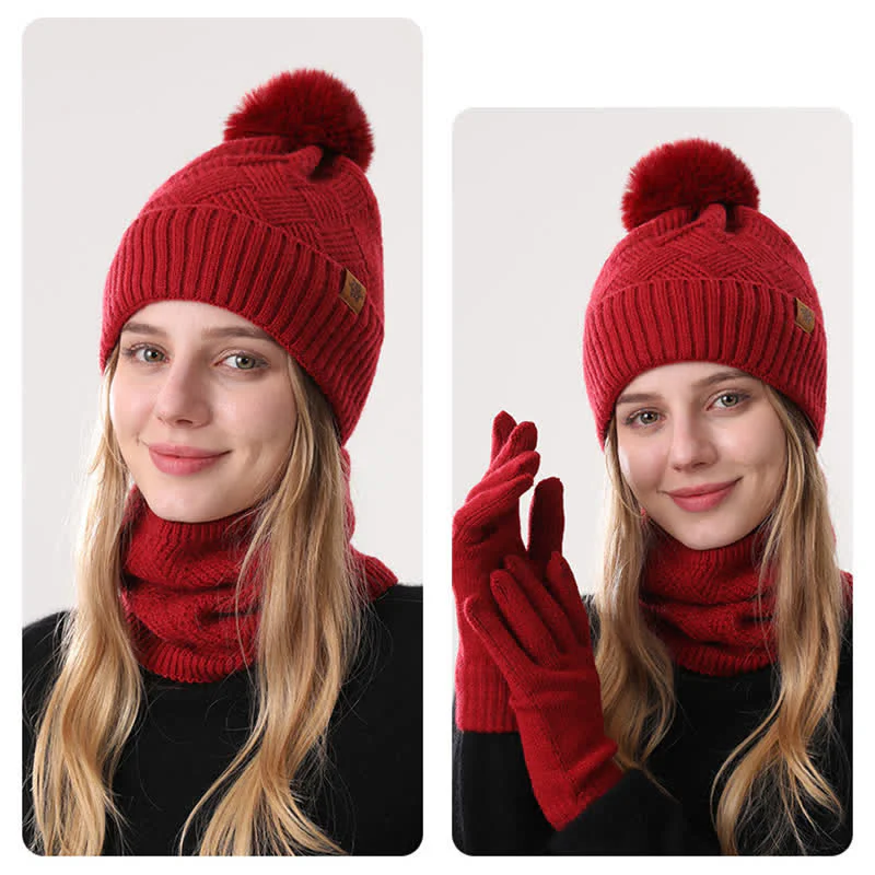 3Pcs Weaving Pattern Hat Neck Gaiter Gloves Set - Image 12