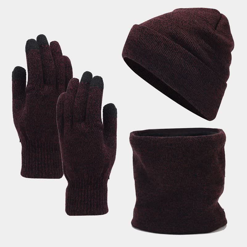 3Pcs Unisex Slouchy Warm Beanie Hat Scarf Gloves Set - Image 13